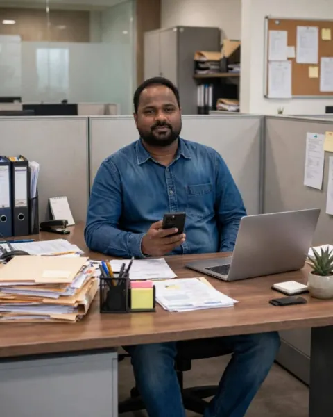 Mr. Satya Goud, Founder & Director of Life Line Home Health Services, at his desk